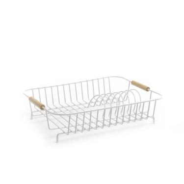 Imagem de Escorredor De Pratos De Ferro E Madeira Branco Oikos