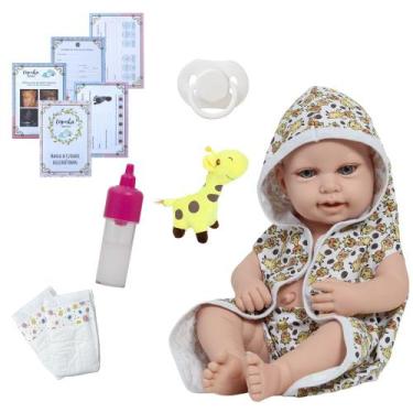 Imagem de Bebê Reborn Menina Recém Nascida Roupão Girafa Pelúcia - Cegonha Rebor