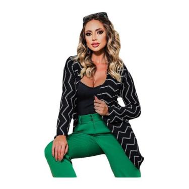 Imagem de Cardigan Feminino Tricot Frio Manga Longa Kimono Listrado - EUC STORE,