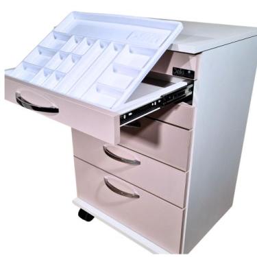 Imagem de Modelo Deki - Mesa Auxiliar Lumen 05 Gavetas Rosa - Deki Móveis Clínic