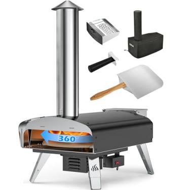 Imagem de Mimiuo Forno de pizza ao ar livre a lenha a pellets de madeira com sistema de rotação automática, pedra de pizza, saco de descascar e transportar pizza (série Tisserie W-Oven) - Patente global