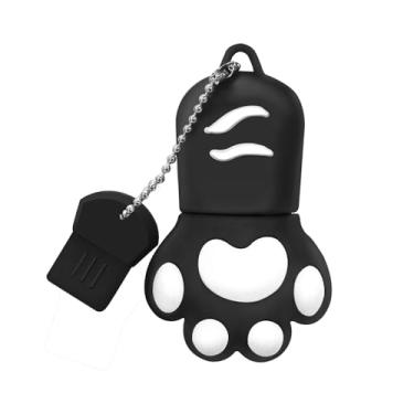 Imagem de Pen drive USB 2.0 de 128 GB, cartão de memória de pata de gato, 128 GB, adorável unidade de salto com pingente de borracha de silicone (preto)
