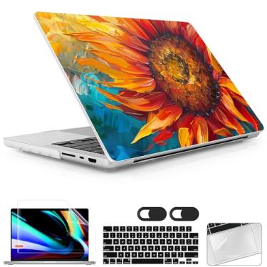 Imagem de Lepeoac Capa rígida para MacBook Pro de 16 polegadas 2021 2022 2023 2024 versão A3186 A3403 M4 A2991 M3 A2780 M2 A2485 M1 Pro/Max, capa rígida com protetor de tela e capa de teclado, girassol