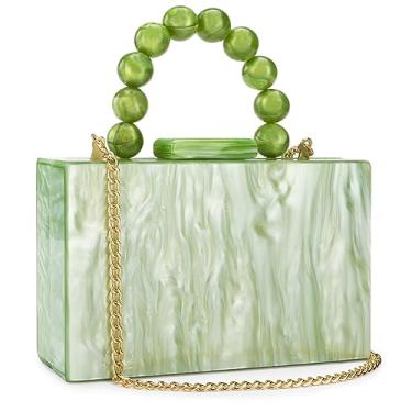 Imagem de Buric Bolsa de mão feminina de acrílico com estampa de leopardo, bolsa de noite, corrente formal, festa, noiva, casamento, clutch para mulheres, Verde claro