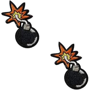 Imagem de 2 peças de remendos bordados com desenho de bomba preta, aplique de passar a ferro/costurar para roupas, jeans, jaqueta, bonés, bolsas, decorativos, acabamentos e enfeites