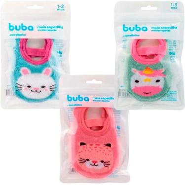 Imagem de Meias Antiderrapantes Bebê Tamanho P M com Sapatilhas Elástico Buba, M