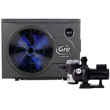 Imagem de Trocador de Calor Inverter 62.800 BTU 220V e Bomba para Piscina 1/2 CV Bivolt GRE