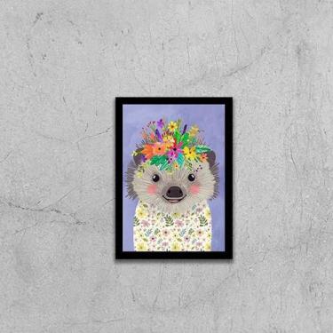 Imagem de Quadro Ilustração Infantil Porco Espinho Coroa 24x18cm - Quadros On-li