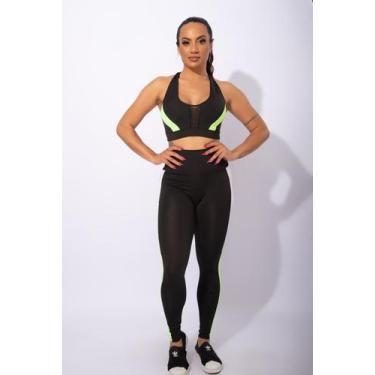Imagem de Conjunto Calça Legging Cintura Alta Fitness Feminino E Top Com Tela Ac