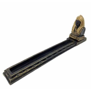 Imagem de Incensário régua Egípcio Tutankamon preto e dourado 26x4x8 cm 47-482 -