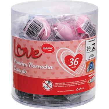 Imagem de Borracha Ponteira Coração Cores Sortidas - Pote com 36 Unidades - Moli