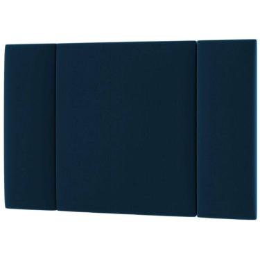 Imagem de Cabeceira Estofada Cama Box Solteiro Com Led Moderna 90 Cm veludo Azul Marinho