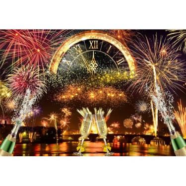 Imagem de DORCEV Feliz Ano Novo 2025 Banner pano de fundo 3 x 2,4 m Lindo fundo de fogos de artifício Cheers and Beers Carnaval para fotografia, contagem regressiva para o ano novo, Natal, véspera de ano novo,