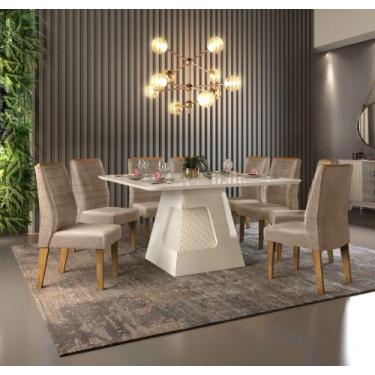 Imagem de Mesa De Jantar Quadrada Creme 8 Lugares C 8 Cadeiras Curvata - DJ Move