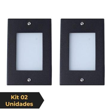 Imagem de Kit 2 Balizador de Embutir Escada Parede Preto 4x2 Alumínio - Iluminar
