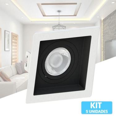 Imagem de Kit 5 Spot Embutir Quadrado Mr11 Borda Branca Recuo Preto - Save Energ