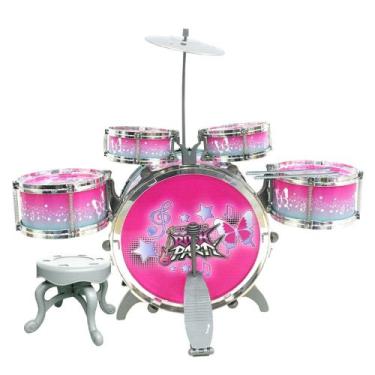 Imagem de Bateria Musical Infantil C/ Banquinho Tambor Pedal Baquetas 51cm Dm To