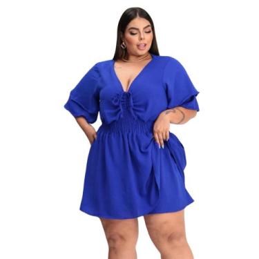 Imagem de Macaquinho Shorts e Saia Plus Size - Reyn Store, Azul royal, G4