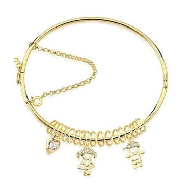 Imagem de Bracelete Dois Filhos com Coração e Elos Folheado a Ouro 18k - Fino - 