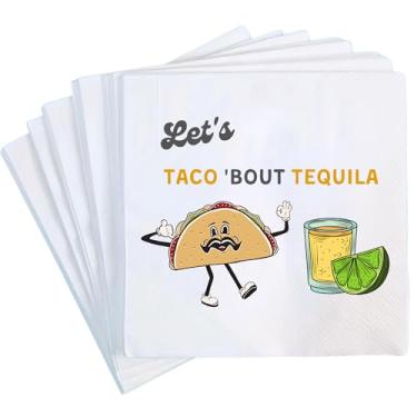 Imagem de Guardanapos de coquetel de taco e tequila, pacote com 50 brancos, guardanapos engraçados de festa para Margaritas, decorações de festa mexicana, Cinco de Mayo, suprimentos de despedida de solteira