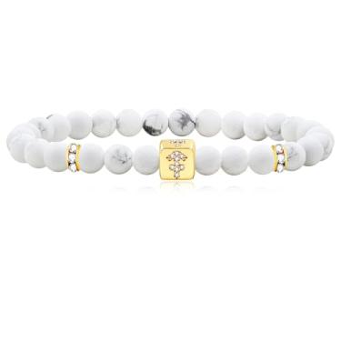 Imagem de Uloveido Pulseira do Zodíaco para Mulheres e Homens, Pedra Howlita Branca Natural Signo Estrela Constelação Horóscopo Presente de Aniversário para Melhores Amigos YA4647, Adjustable, Pedra, Howlite