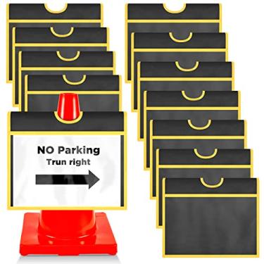 Imagem de Xuhal 12 peças de manga de cone de trânsito para cautela e segurança, sinais de trânsito, cone, mensagem, capas de cone de trânsito, sinal de aviso de atividade esportiva para escola ao ar livre, sinalização de trânsito rodoviário (preto)