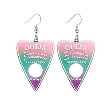 Imagem de Brincos pendentes Ouija Tabuleiro, Lantejoulas Brilhantes, Brincos Modernos Ouija Planchette para Mulheres e Homens Joias Bring Luck, Resina, Metal