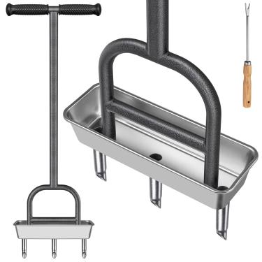 Imagem de Dolibest Aerador de núcleo de gramado, ferramenta manual de aeração de grama com bandeja de armazenamento de núcleo de solo de aço inoxidável, 3 ferramentas aeradoras de aço inoxidável, ferramenta de
