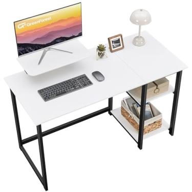 Imagem de GreenForest Mesa de computador com suporte para monitor, mesa de escritório em casa de 119 cm com prateleiras de armazenamento reversíveis, mesa de trabalho moderna para computador, laptop, branca