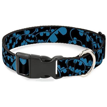 Imagem de Buckle-Down PC-WBM015-S Coleira de clipe de plástico com sinais de morcego azul/preto, 2,5 cm de largura - serve para pescoço de 23 a 38 cm - pequeno