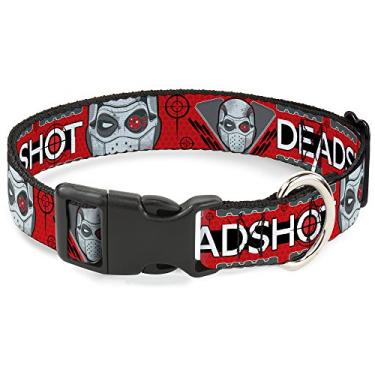 Imagem de Buckle-Down Coleira com clipe de plástico - Esquadrão Suicida DEADSHOT Face/Targets Honeycomb Reds/Cinza/Preto/Branco - 2,54 cm de largura - Serve para pescoços de 38,12 a 66,04 cm - Grande