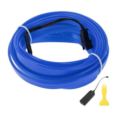 Imagem de A ABSOPRO Cabo de fio EL de 4 m LED que brilha na faixa de iluminação interior do carro, luz neon flexível para decoração de carro, caixa de bateria (3V) azul