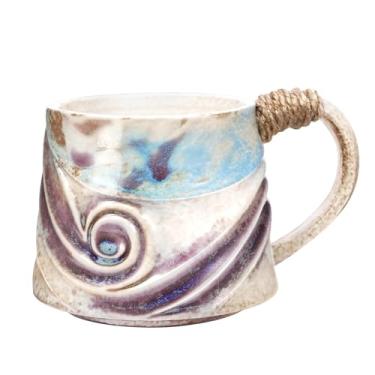 Imagem de Caneca de café de cerâmica, caneca de café vintage, artesanato de esmalte de transmutação, caneca de cerâmica feita à mão com alça de barbante, adequada para escritório/casa, lavável na lava-louças e
