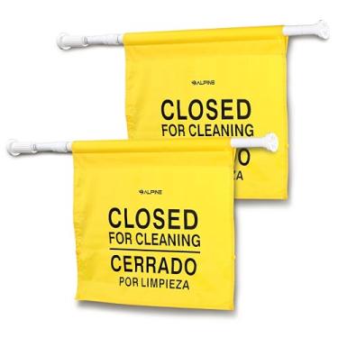 Imagem de Placa Alpine para banheiro fechado para limpeza, pacote com 2, placa de barricada de porta comercial, placa de banheiro inglês e espanhol, placa amarela para pendurar para limpeza em andamento do