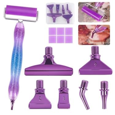 Imagem de Taobido Kits de acessórios ergonômicos para pintura de diamante com 6 pontas de metal, 6 argilas de cola de pintura, rolo, pontas de vários posicionadores para artesanato DIY