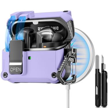 Imagem de Capa de bloqueio seguro para Samsung Galaxy Buds3 FE (2025)/Buds3 Pro e Galaxy Buds 3 (2024), capa rígida à prova de choque com kit de limpeza e chaveiro | Abertura automática | Compatível com MagSafe