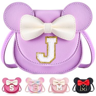 Imagem de ONECOCOA Presentes de aniversário para meninas, bolsa infantil, carteira para meninas, presente de aniversário transversal para meninas de 3, 4, 5, 6 e 7 anos, Inicial roxo-branco, J