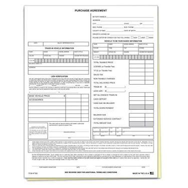 Imagem de Formulários de contrato de compra de veículo (2 partes) (100 por pacote) Contrato de compra de nota de venda de carro de concessionária de automóveis
