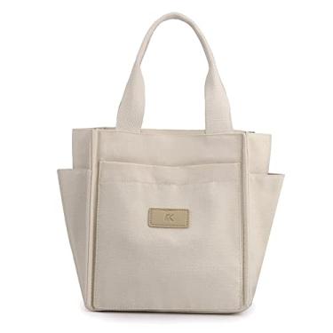 Imagem de CORIOS Malas de ombro para mulher mala de mão lona mala Tote casual mala Shopper multifuncional mala de lazer para compras viagens namoro trabalho, Branco, L, Elegante