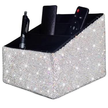 Imagem de Suporte de controle remoto Bling com 3 compartimentos, suporte de armazenamento de strass para reprodutor de mídia, controladores de aquecedores, cosméticos, escritório, organizador decorativo de