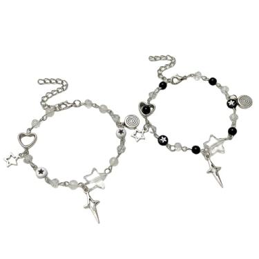 Imagem de Kicomvi Y2K Cool Punk Pulseira Estética Guitarra Estrela Peixe Sol Lua Pingente Pulseira para Casais Amigos BFF Joias, elastic, Metal, Sem Pedra Preciosa