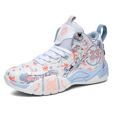 Imagem de Novetra Tênis de basquete masculino, calçados esportivos, design antiderrapante respirável, amortecimento leve, calçados casuais de treinamento(White Grey,34 BR)