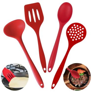 Imagem de Kit Conjunto 04 Peças de Talheres Silicone Vermelho Utensilio Para Cozinha