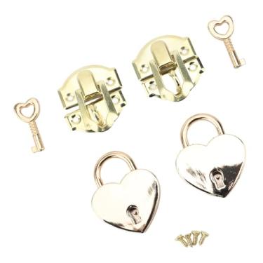 Imagem de Conjunto de cadeados com fecho de ferrolho resistente em forma de coração antiferrugem com fecho de ferrolho 2 conjuntos com chaves para caixa de joias