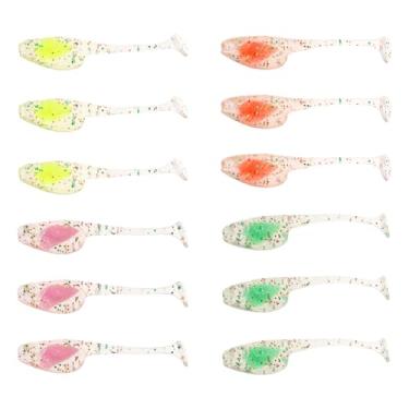 Imagem de Micro Traders 40 iscas de peixe de 5 cm iscas de peixe 0,8 g iscas artificiais macias de pesca T cauda rosa laranja amarelo verde silicone artificial