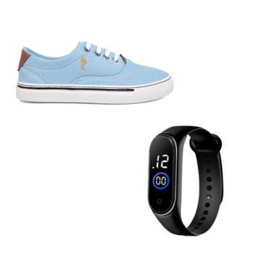 Imagem de Tênis Feminino Casual Old Street Clássico Polo Blu com Relógio Digital