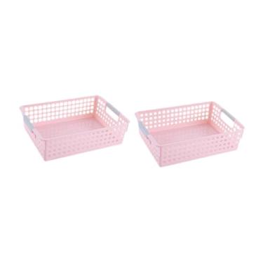 Imagem de ＫＬＫＣＭＳ 2pcs tabletop armazenamento cesto de brinquedo Organizador de brinquedos Bin portátil Bins de armazenamento em casa Sundries Contêiner de, Rosa