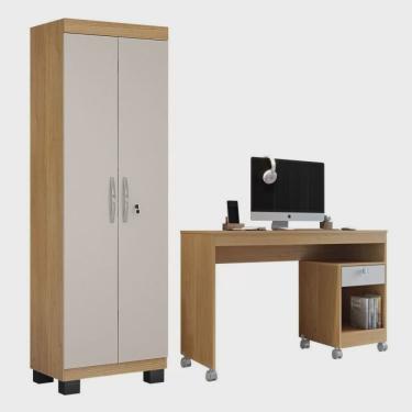 Imagem de Kit 2 Peças com Escrivaninha 1 Gaveta com Rodízios Giga e Armário Multiuso 2 Portas com Chave