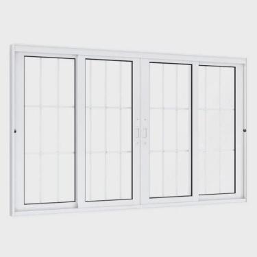 Imagem de Janela de Aluminío de Correr 120x200cm 2 Folhas Móveis 2 Fixas com Grade e Vidro Lucasa