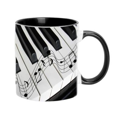 Imagem de Caneca de café de piano, caneca de viagem de cerâmica com alça, 350 ml novidade nota musical caneca de café, guitarra piano violino músico, caneca de café, xícara de chá para professor de música